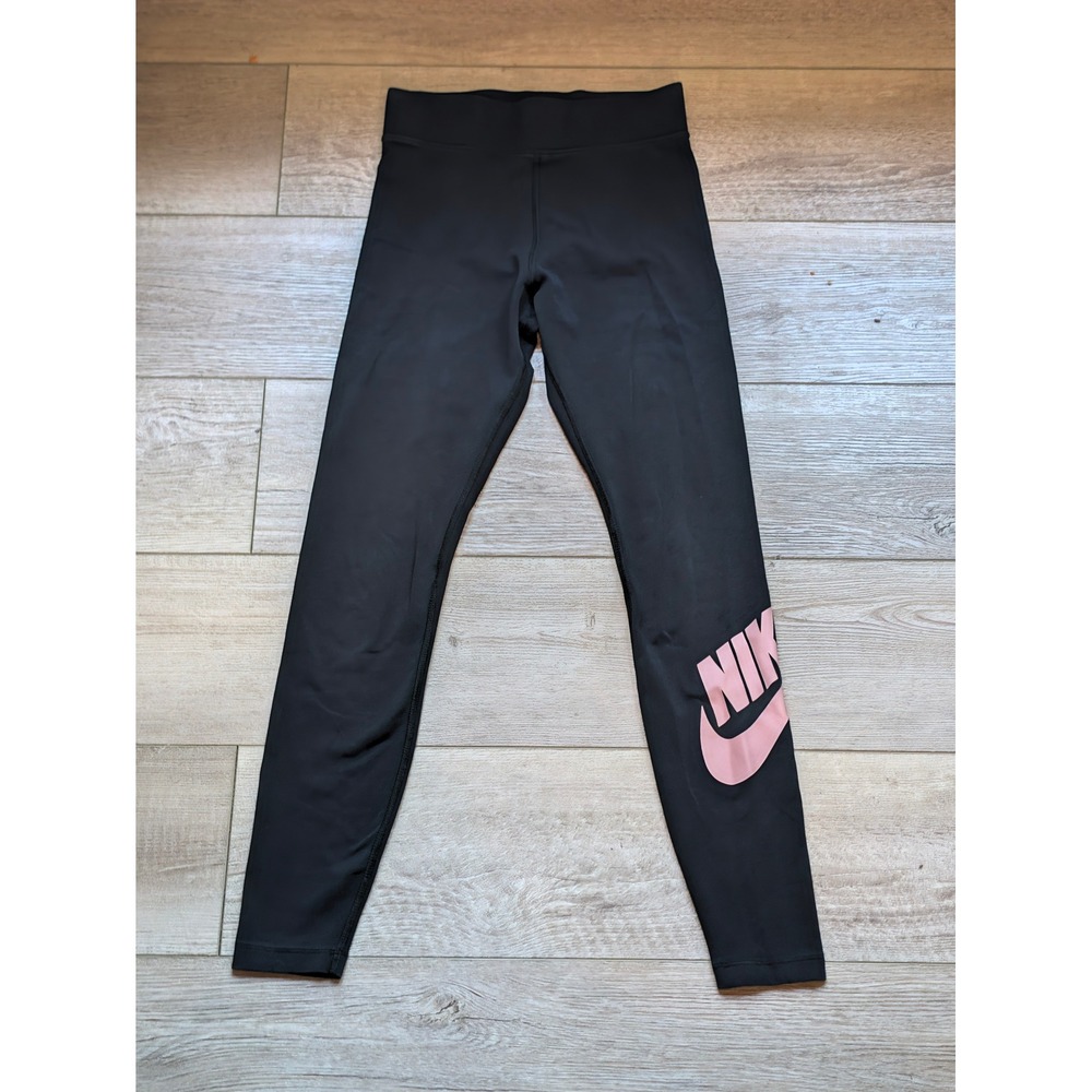 Nike Womens Leggings Black Pink Futura Logo Graphic High Rise Activewear Small